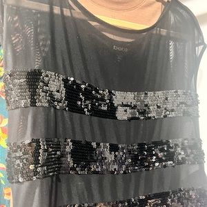 Bebe Black Sheer top with Sequins